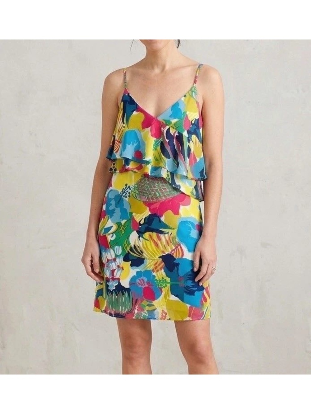 J.Crew Factory Printed Ruffle-Front Cami Dress Bright Floral Size 4